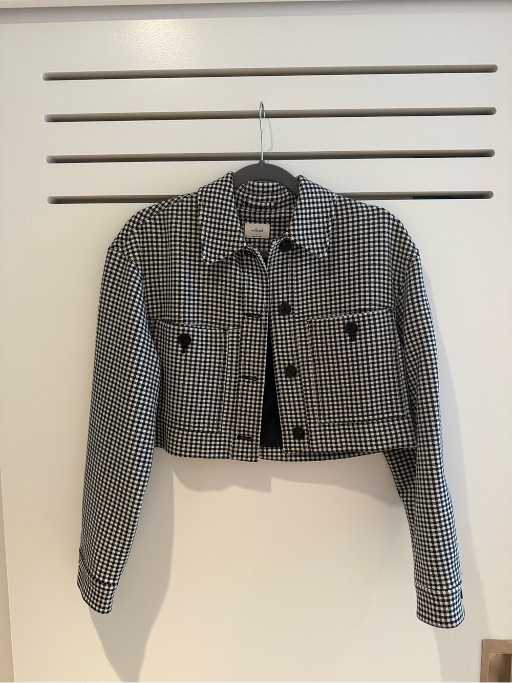 Aritzia Wilfred Cropped Gingham Jacket - Black & White - Size Small